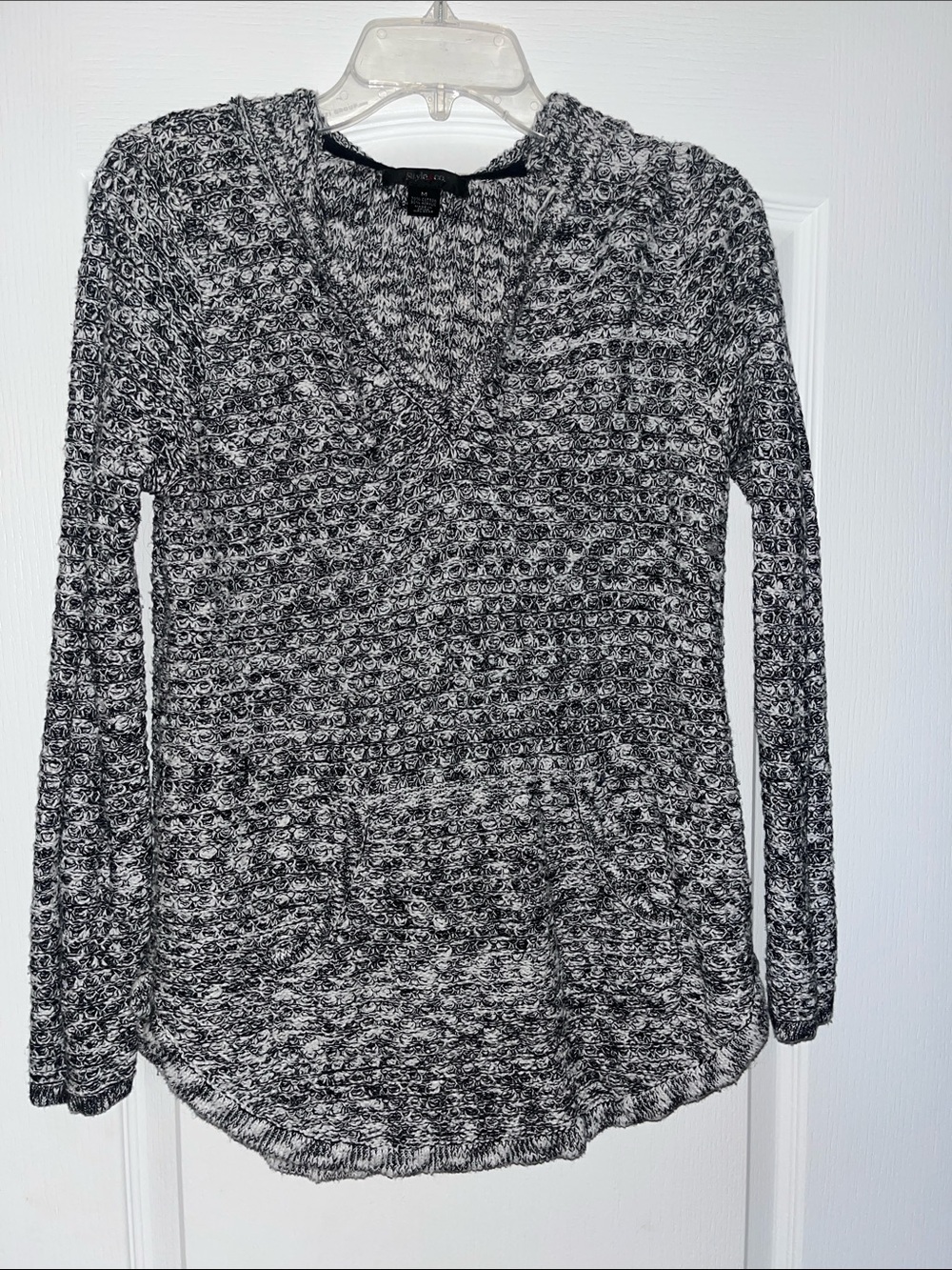 Style & Co. Marled Black and White Hooded Pullover
